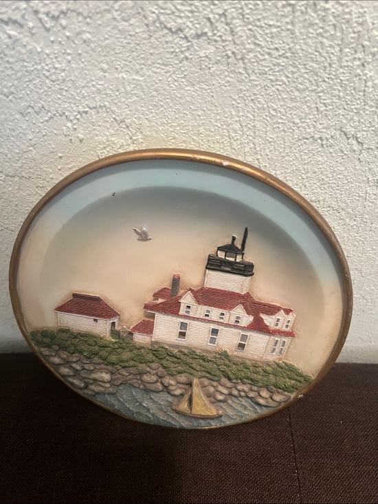Vintage Beach Vacation Home Decor Other - #2071* Vintage Art Egg Rock Lighthouse Ceramic Wall Plaque in White and Red